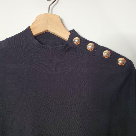 Sezane Jaelle Merino Wool Long Sleeve Sweater Dress Black Gold Button Size Small - Picture 5 of 9
